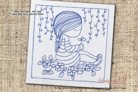 Girl Sitting on Flower Redwork: A Designer's Review
