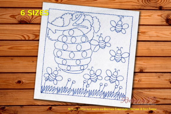 Honey Bees Arround Beehive Redwork
